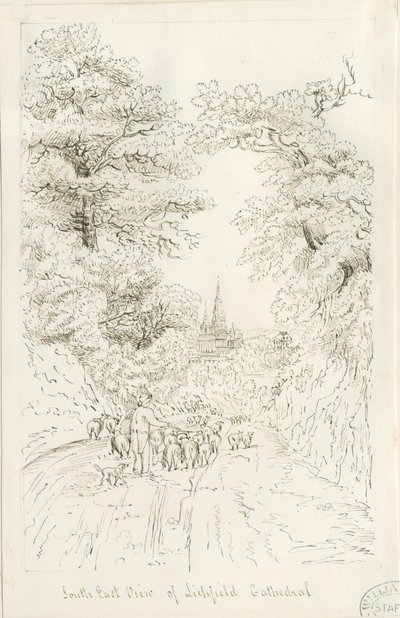 リッチフィールド大聖堂-サウスイーストビュー（遠方）：ペン画、nd [19セント]（絵） 作： Henry Curzon Allport