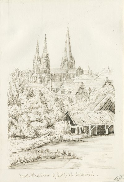 リッチフィールド大聖堂-南西ビュー：ペン画、nd [？1788-1855]（図面） 作： Henry Curzon Allport