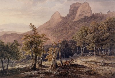 数字とバックグラウンドで湖の岩の多い風景 作： Henry Curzon Allport