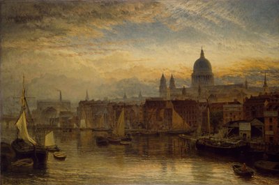 テムズ川から見たセント・ポール大聖堂、1877年。 作： Henry Dawson