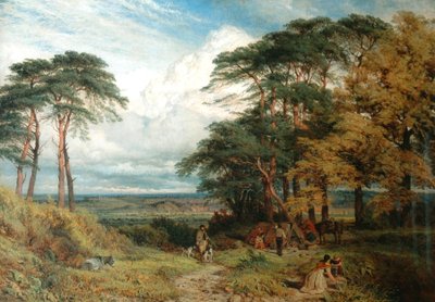 1853年のウィルフォードヒルのジプシーの野営地とノッティンガム 作： Henry Dawson