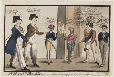 失望したダンディ：または1819年の公正なサーカシアン（紙にペン、ブラシ、インク、トイレ）をのぞき見する無駄な試み 作： Henry E. O. OConnor