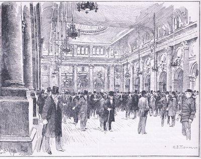 マンチェスターの王立証券取引所の内部、1900年代のカッセルズイングランドの歴史のイラスト 作： Henry Edward Tidmarsh
