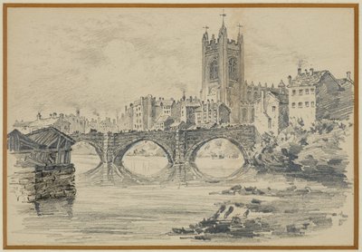 旧教会とサルフォード橋（古いプリントより） 作： Henry Edward Tidmarsh