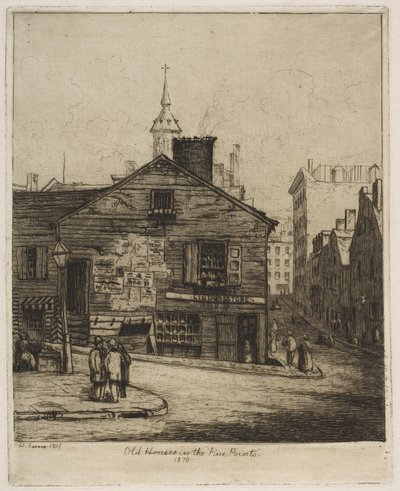 「オールド・ニューヨークの情景」より「ファイブ・ポインツ」の古い家々、1870年 作： ヘンリー・ファラー