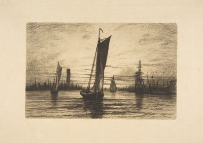 1879年、イーストリバーに沈む夕日。 作： Henry Farrer