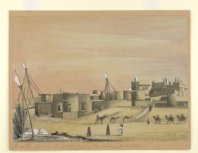 1851年4月、クラチー（カラチ）の先住民の町の一部（紙に水彩） 作： Henry Francis Ainslie