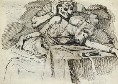 ライティングテーブルで気絶する女性 作： Johann Heinrich Füssli