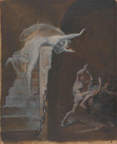 テセウスとミノタウロスの闘いを見守るアリアドネ 作： Johann Heinrich Füssli