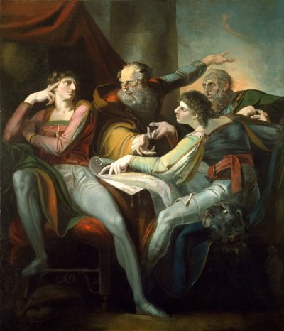 Hotspur、Glendower、Mortimer、および Worcester の間の論争、1784 年。 作： Johann Heinrich Füssli