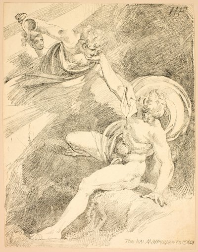 天のガニメデ、ポリオートグラフィーの標本の第 2 号のプレート XV 作： Johann Heinrich Füssli
