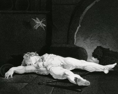 モーセ・ホートン・ジュニアによって刻まれたカントリーハースの前で眠っているパック 作： Johann Heinrich Füssli