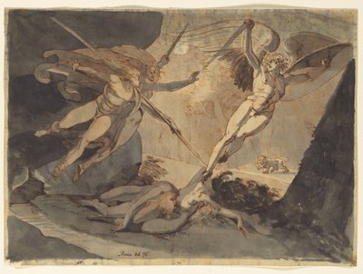 サタンの始まりは、イトゥリエルズスピアのタッチ、1776年です。 作： Johann Heinrich Füssli