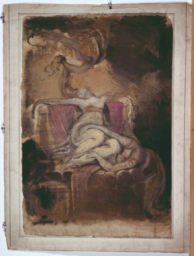 葬儀の火刑台上のディド」のスケッチ（レクト）、男女のエロティックなスケッチ（裏面） 作： Henry Fuseli