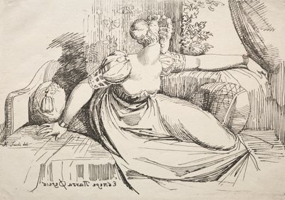 ポリオートグラフィーの標本：ソファの上の女性。 作： Johann Heinrich Füssli