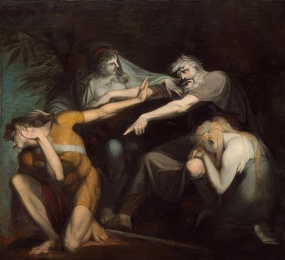 オディプスは息子のポリネイクスをののしりました。 1786 作： Johann Heinrich Füssli
