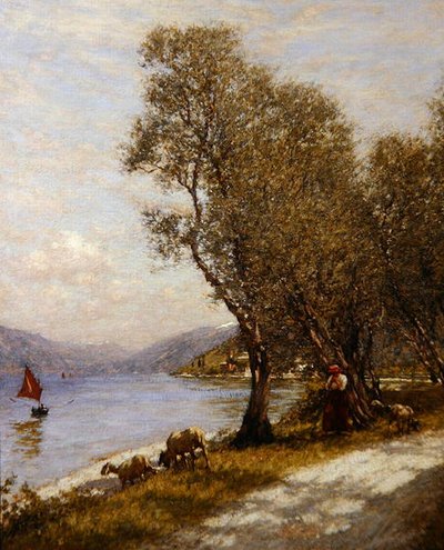 ヴェロネーゼの羊飼い、ガルダ湖（油彩・キャンバス） 作： Henry Herbert La Thangue