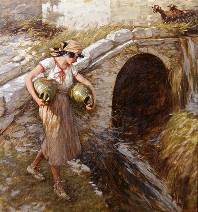 壺を持つ少女」（油彩・キャンバス） 作： Henry Herbert La Thangue