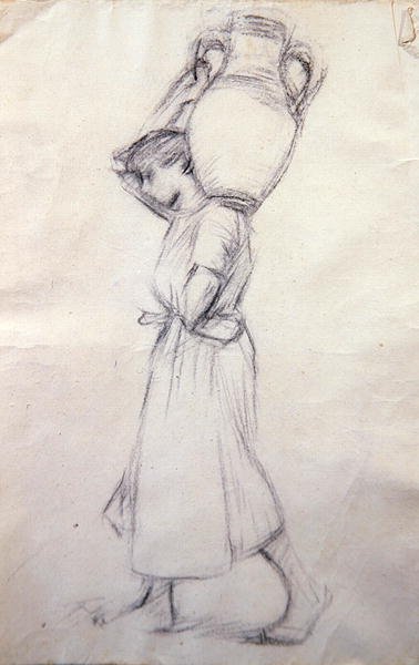 Girl with Jars」のスケッチ（紙に鉛筆） 作： Henry Herbert La Thangue
