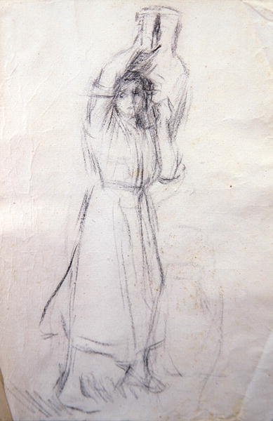 Girl with Jars」のスケッチ（紙に鉛筆） 作： Henry Herbert La Thangue