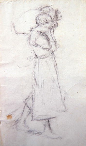 Girl with Jars」のスケッチ（紙に鉛筆） 作： Henry Herbert La Thangue