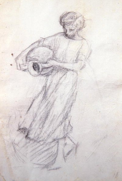 Girl with Jars」のスケッチ（紙に鉛筆） 作： Henry Herbert La Thangue