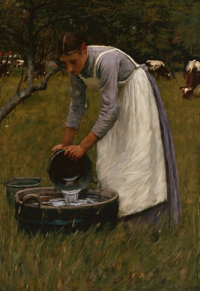 牛に水をやる（キャンバスに油彩） 作： Henry Herbert La Thangue
