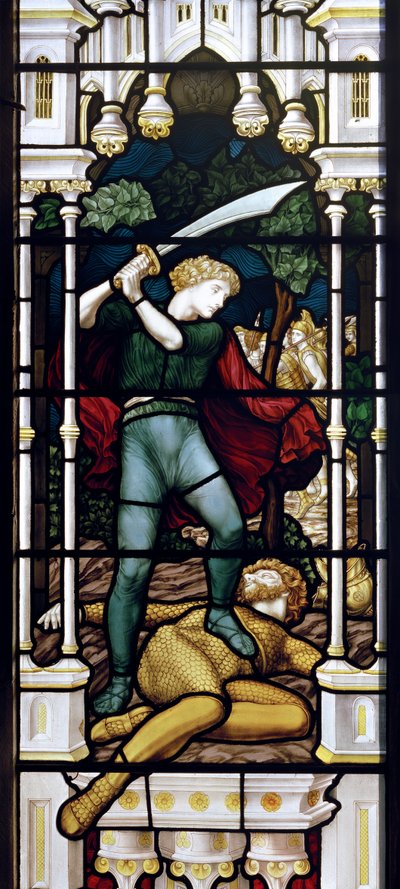 デビッド＆ゴリアテ、1881-83（ステンドグラス） 作： Henry Holiday