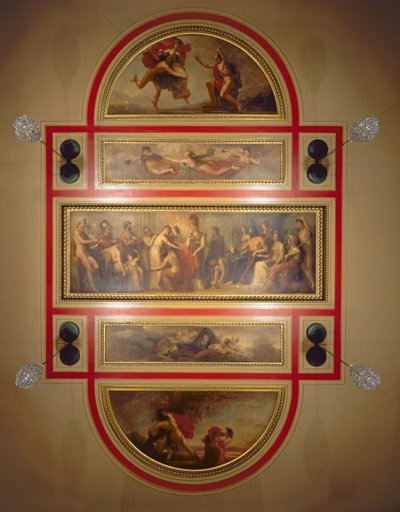 ライブラリとダイニングルームの天井、パンドラの伝説、1834年頃 作： Henry Howard