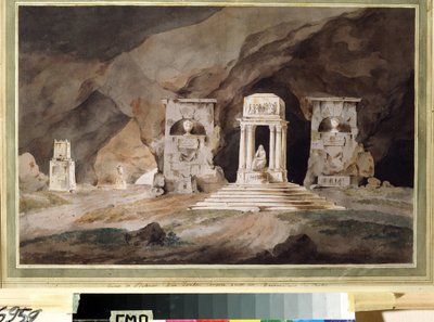 「墓地」（旧墓地） ヘンリー・ハドフィールドが水彩で描いた劇場の装飾（18世紀） 1790年 Museum Palace Theatre Ostankino, Moscow 作： Henry Hudfield