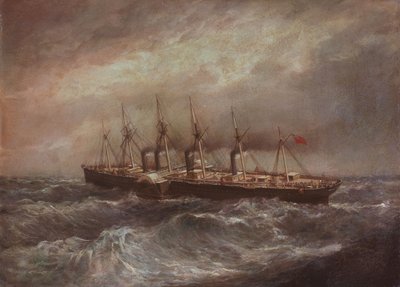 初の大西洋ケーブル敷設に成功した蒸気船「グレート・イースタン号」（1858年 作： Henry Hugh Clifford