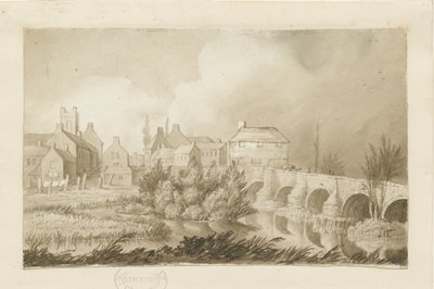 バートンアポントレントブリッジアンドタウン：セピア画、ND [c 1840] 作： Henry James Noyes