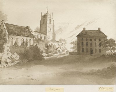 パティンガム教会とヴィカレージハウス：セピアウォッシュドローイング、1844 作： Henry James Noyes