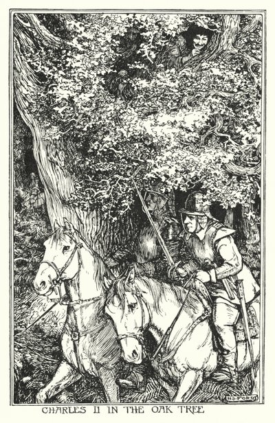 樫の木の中のチャールズ2世（リトグラフ 作： Henry Justice Ford