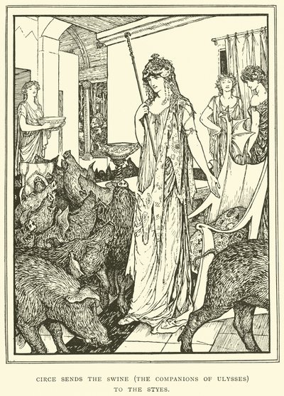 Circeがブタ（ユリシーズの仲間）をStyesに送ります 作： Henry Justice Ford