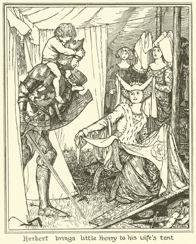 ハーバートはリトルヘンリーを妻のテントに連れてきます 作： Henry Justice Ford