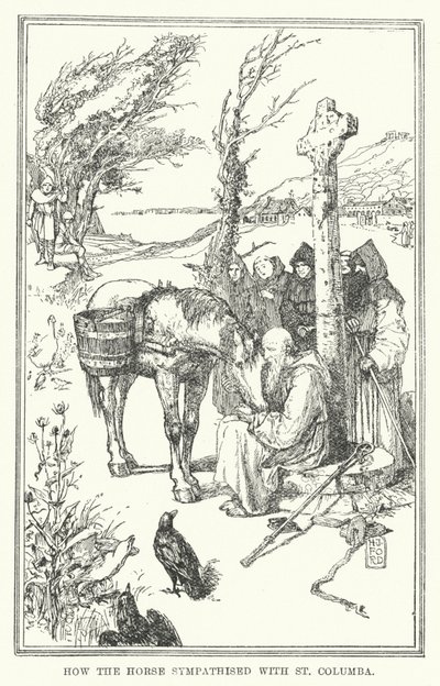 馬が聖コロンバに共感した理由（リトグラフ 作： Henry Justice Ford