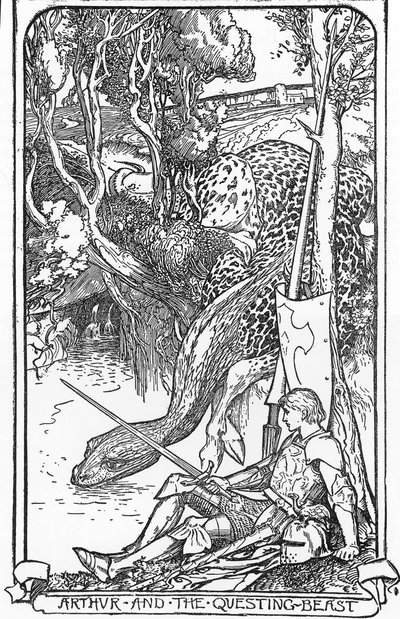Rei Arthur e a Besta em busca Ilustração de HJ Ford (1860-1940) de “The book of romance” 1902 Coleção particular 作： Henry Justice Ford