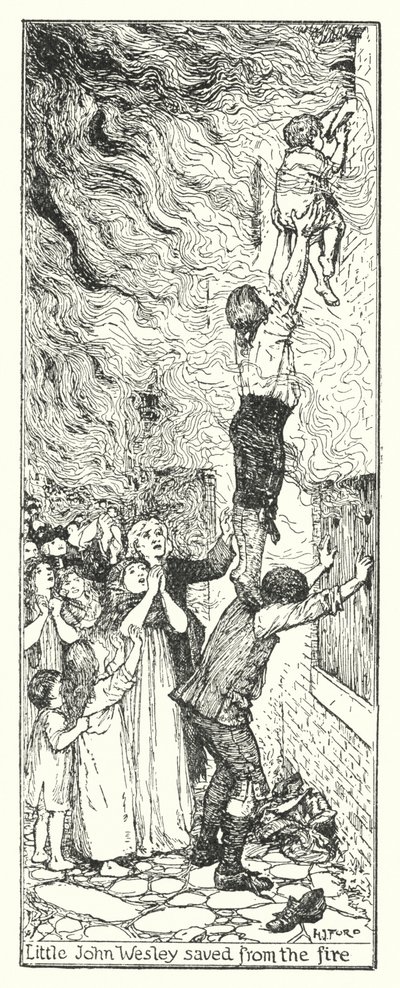 火事から救われたリトル・ジョン・ウェスレー（リトグラフ 作： Henry Justice Ford