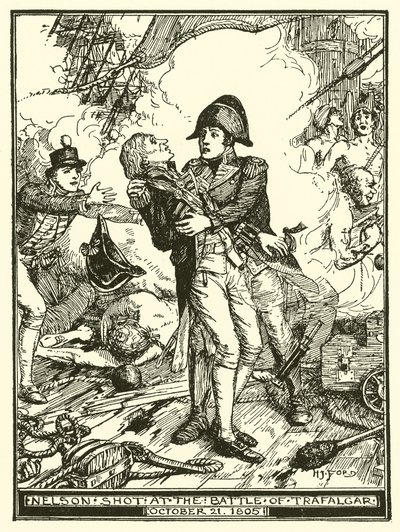 1805年10月21日、トラファルガーの戦いでのネルソンショット 作： Henry Justice Ford