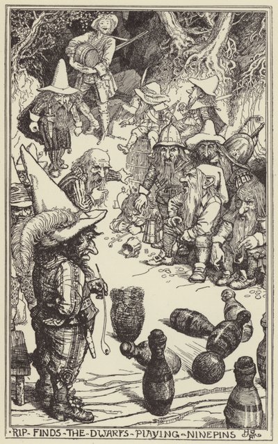 リップは小人がナインピンを演奏しているのを発見 作： Henry Justice Ford