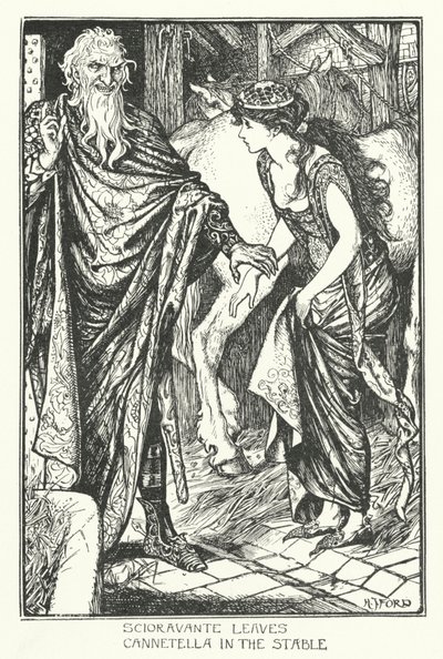 カネテッラを厩舎に残すサイオラバンテ（版画 作： Henry Justice Ford