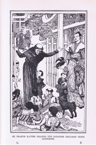 セントフランシスザビエル、1912年に日本の子供たちに自分のカテキを教える 作： Henry Justice Ford