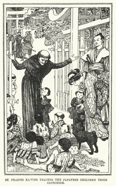 日本の子供たちにカテキズムを教える聖フランシスコ・ザビエル（リトグラフ 作： Henry Justice Ford
