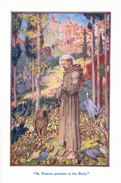 セントフランシスは鳥に説教します、1912 作： Henry Justice Ford