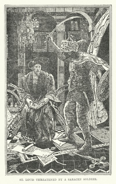 サラセン人の兵士に脅かされるセントルイス（リトグラフ 作： Henry Justice Ford