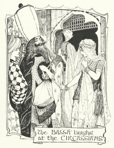 サーカシア人を笑うバッサ人（版画 作： Henry Justice Ford