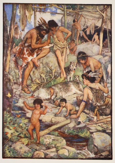 洞窟の人々、CRLフレッチャーとラドヤードキプリングによる「イングランドの歴史」のイラスト、1911 作： Henry Justice Ford