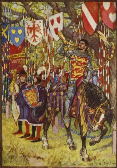 ハンティンドン伯爵が黄金の角を吹く 作： Henry Justice Ford