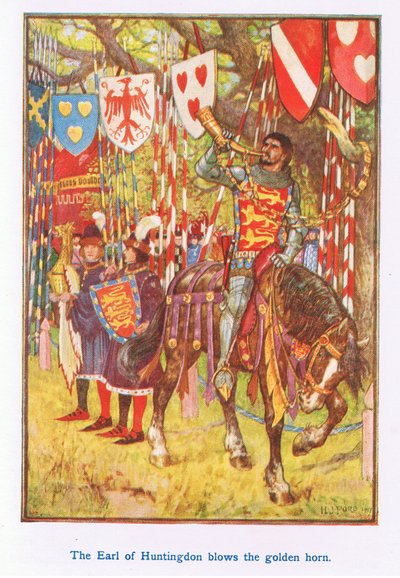 ハンティンドン伯爵が黄金の角を吹く 作： Henry Justice Ford